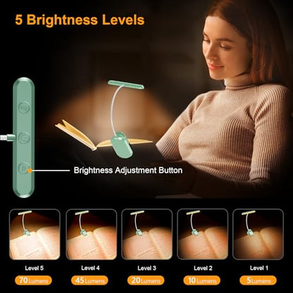 Gritin Rechargeable Book Light for Reading in Bed with 19 LED &Memory Function-Eye Caring 3 Color Temperatures,5 Brightness Levels,90 Hrs Runtime Flexible Goose Neck Clip on Light-Cyan - color: Cyan