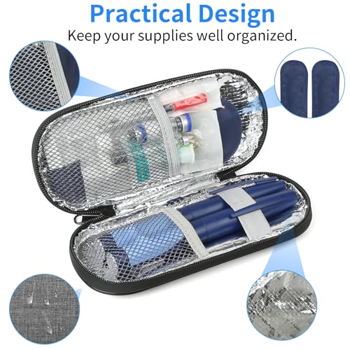 GERMUN Insulin Pen Cooler Travel Case with 2 Reusable TSA Approved Ice Packs, Diabetic Medication Insulated Cool Organizer Bag for Insulin Pens and Other Diabetic Supplies Storage (Grey) - color: Grey