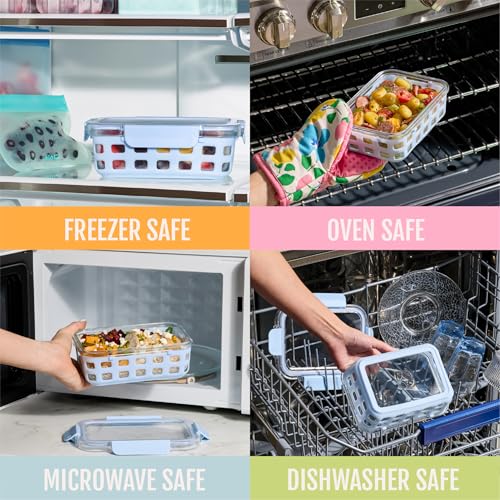 Ello Duraglass 3.4 Cup Meal Prep Sets 10Pc, 5 Pack Set- Glass Food Storage Container with Silicone Sleeve and Airtight BPA-Free Plastic Lids, Dishwasher, Microwave, and Freezer Safe, Meadow - color: Meadow