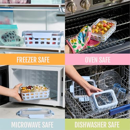 Ello Duraglass 3.4 Cup Meal Prep Sets 10Pc, 5 Pack Set- Glass Food Storage Container with Silicone Sleeve and Airtight BPA-Free Plastic Lids, Dishwasher, Microwave, and Freezer Safe, Meadow - color: Meadow