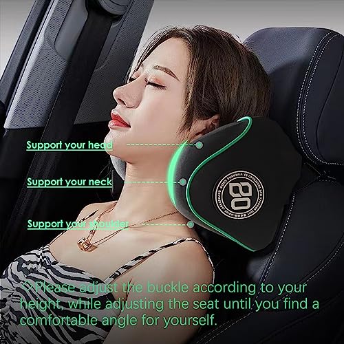 Really Soft Car Headrest Pillow, Car Pillow for Driving with Adjustable Strap, 100% Memory Foam Neck Pillow, Breathable Removable Cover & Ergonomic Design - Travel Car Neck Pillow(Lightblue Side Rope) - color: Blue