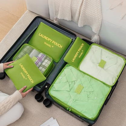 6 Set Packing Cubes for Travel Luggage Organizer Bags Reusable washable Suitcase Packing Cubes Set Travel Accessories Essentials (Green) - color: Green