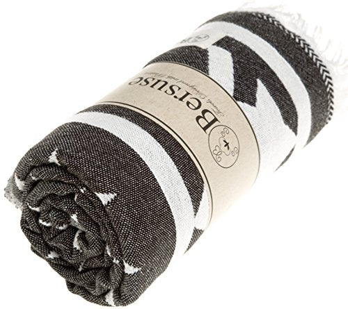 Bersuse 100% Cotton Cozumel Turkish Towel Beach Towel Bath Towel Dual Layer Peshtemal Beach Blanket Beach Essentials - 39x71 Inches, Black - color: Black3