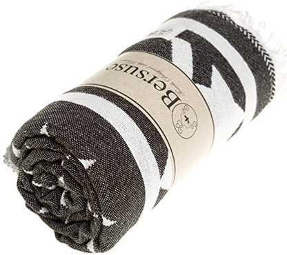 Bersuse 100% Cotton Cozumel Turkish Towel Beach Towel Bath Towel Dual Layer Peshtemal Beach Blanket Beach Essentials - 39x71 Inches, Black - color: Black3
