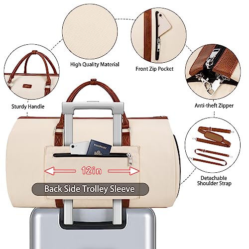 Convertible 2-in-1 Garment Bags for Travel, 50L Carry On Garment Duffle Bag With Shoe Compartment Large Weekender Bag for Women Men Hanging Suitcase Suit Travel Duffel Overnight Bags 4pcs Set - color: A-off White