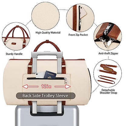 Convertible 2-in-1 Garment Bags for Travel, 50L Carry On Garment Duffle Bag With Shoe Compartment Large Weekender Bag for Women Men Hanging Suitcase Suit Travel Duffel Overnight Bags 4pcs Set - color: A-off White