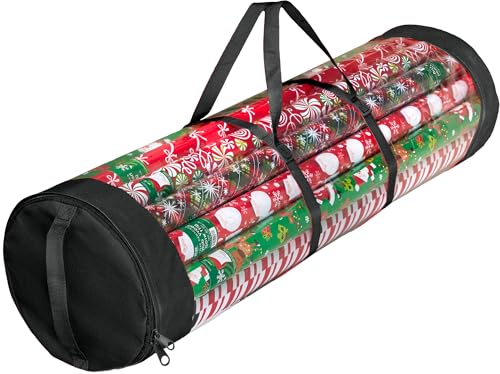 ZOBER Round Christmas Gift Wrapping Paper Organizer Storage - 40 Inch Gift Wrap Storage Containers - Wrapping Paper Holder, Clear PVC with Durable 600D Oxford Fabric, Fits 25 Standard Rolls - Black - color: Clear with Black Sides