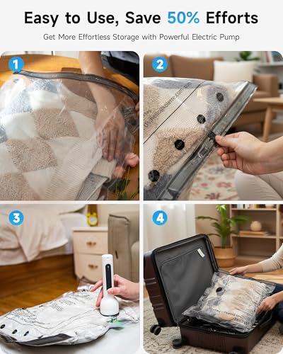 Travel Vacuum Bags with 2026 Lastest Wireless Pump, 8 Pack-4 Sizes Space Saver Vacuum Storage Bags for Luggage and Suitcase, Compression Bags for Packing, Vacuum Seal Bags for Clothing Travel - style: 8 Combo Travel Bags+Wireless Pump