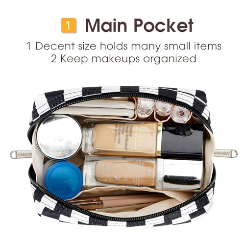 Narwey Small Checkered Makeup Bag for Purse Mini Cosmetic Bag Travel Makeup Pouch Zipper Pouch Cute Make up Bags with Compartments for Women Girls (Black Checkerboard, Small) - color: YB-Black Checkerboard, style: Small
