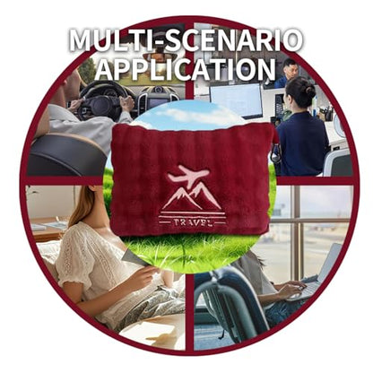 Travel Blanket and Pillow-2-in-1, Ultra-Soft&Compact,Airplane Blanket with Hand Luggage Belt and Backpack Clip,Travelers Accessories Gifts, 61x43 Inches（Burgundy） - color: Burgundy