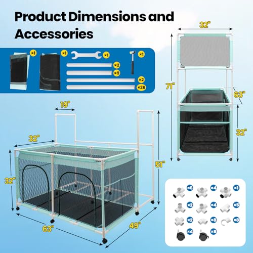 Pool Float Storage Bin 271 Gallon - 2-in-1 XX-Large Outdoor Pool Toy Storage Holder for Raft Noodles Inflatables Towels Balls, 9 Wheels Mesh Rolling Organizer Car Bin for Swimming Equipments