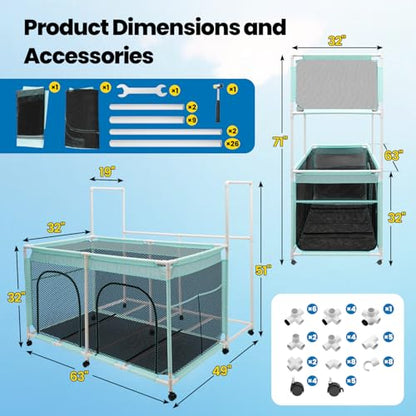 Pool Float Storage Bin 271 Gallon - 2-in-1 XX-Large Outdoor Pool Toy Storage Holder for Raft Noodles Inflatables Towels Balls, 9 Wheels Mesh Rolling Organizer Car Bin for Swimming Equipments