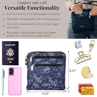 Baggallini Securtex Anti-Theft Crossbody - color: Indigo Petal
