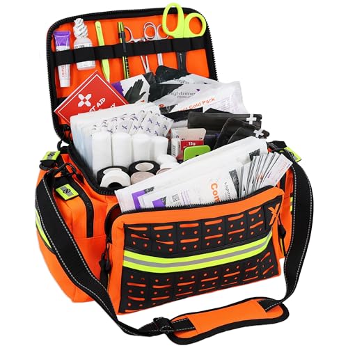 Lightning X Products Lightning X Mid-Sized First Responder EMT Bag | LXMB25 Fully Stocked Aid Kit w/ 200+ BLS Supplies - Orange - color: Orange