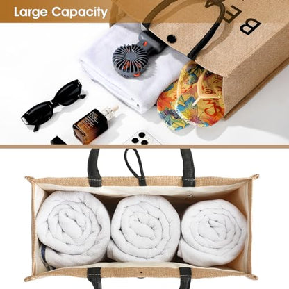 Trifabricy Beach Bag for Women, Woven Straw Beach Tote Bag Waterproof, Weaving Swim Gym Shopping Travel Bags with Button - color: Classic-beach