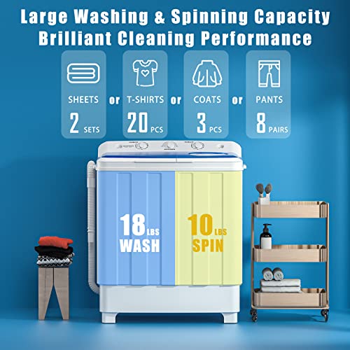 Auertech Portable Washing Machine, 28lbs Twin Tub Washer Mini Compact Laundry Machine with Drain Pump, Semi-automatic 18lbs Washer 10lbs Spinner Combo for Dorms, Apartments, RVs - size: 28lbs capacity