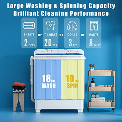Auertech Portable Washing Machine, 28lbs Twin Tub Washer Mini Compact Laundry Machine with Drain Pump, Semi-automatic 18lbs Washer 10lbs Spinner Combo for Dorms, Apartments, RVs - size: 28lbs capacity