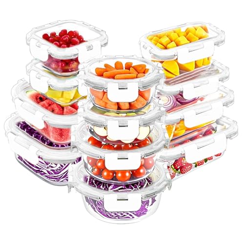 VERONES 12 Packs Glass Food Storage Containers Set, Airtight Glass Lunch Containers, Glass Meal Prep Containers with Lids,Exclusive of BPA, for Microwave, Oven, Freezer & Dishwasher Friendly,White - color: White