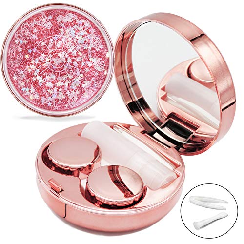 Vastsoon Contact Lens Case, Cute Travel Size Eye Colored Contacts Lenses Applicator Remover Tool Kit with Mirror Solution Bottle for Daily Outdoor (Rose Gold) - color: Rose Gold