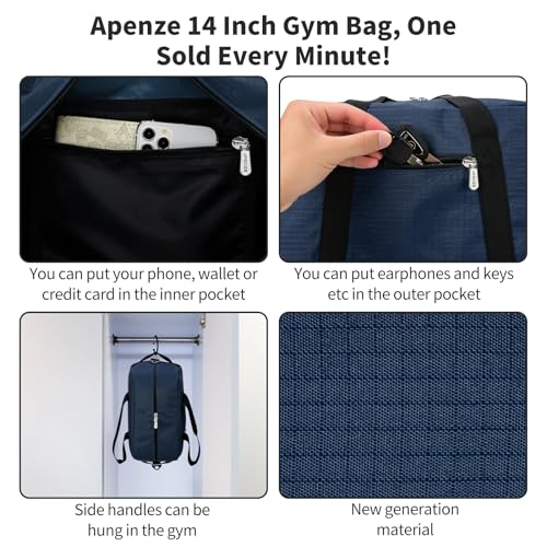 Apenze Small Gym Bag 14 inch lightweight Carry On Mini Duffel Bag for Travel Sport - Navy Blue - color: Navy Blue