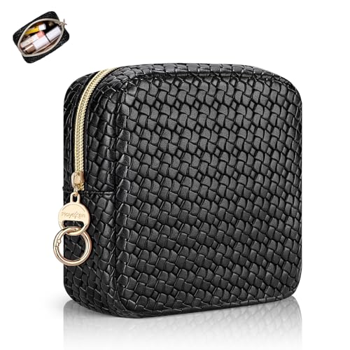 5.5" Small Makeup Bag for Purse, PU Leather Mini Cosmetics Bag with Ring Buckle, Portable Small Travel Makeup Pouch for Women, Birthday/Wedding/Christmas Gifts (Black, Mini Checkered) - color: Mini Checkered Black-5.5 inch