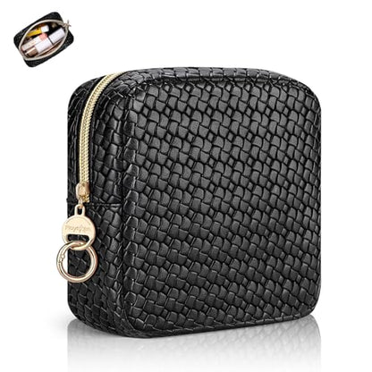 5.5" Small Makeup Bag for Purse, PU Leather Mini Cosmetics Bag with Ring Buckle, Portable Small Travel Makeup Pouch for Women, Birthday/Wedding/Christmas Gifts (Black, Mini Checkered) - color: Mini Checkered Black-5.5 inch