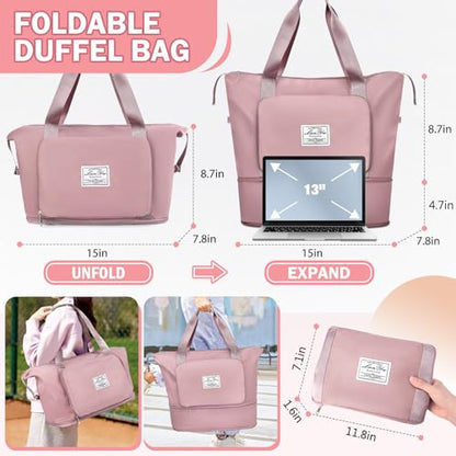 Ranslen Large Capacity Folding Travel Bag,Expansion Travel Duffel Bag with Dry and Wet Separation Portable Travel Duffel Bag - color: Pink