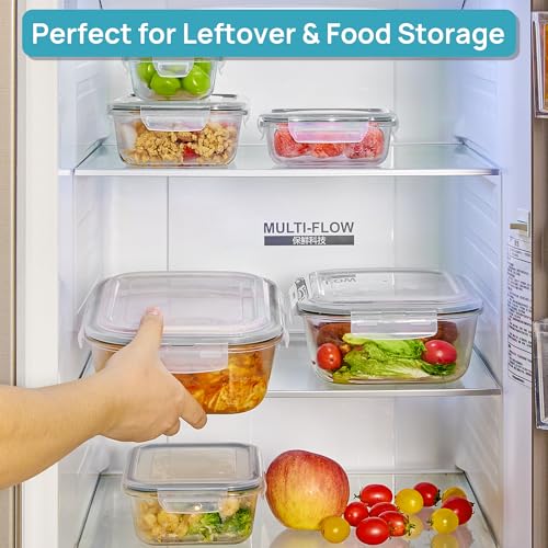 Vtopmart 2.26L/76oz Extra Large Glass Food Storage Containers with Lids, 6 pack Meal Prep Container Set, Airtight Lunch Boxes with Snap Locking Lids for Microwave, Oven, Freezer, Dishwasher - size: 6pack mixed sizes