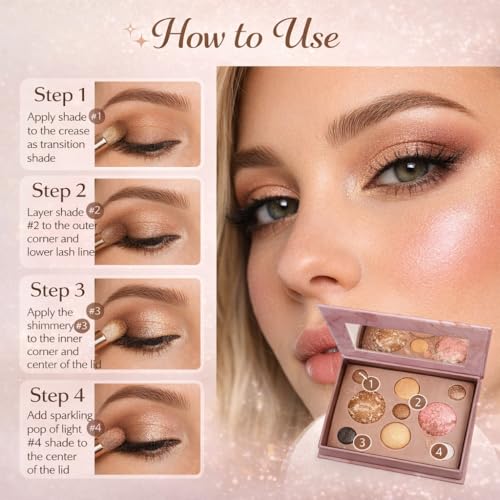 K'APEINE All-in-One Makeup Palette, 9 Colors Baked Face Kit Includes Eyeshadow, Blush, Highlighter & Bronzer | Waterproof Long-Wearing Party Cosmetics for Women - 03# - color: Rose Quartz Beach (9 Colors)
