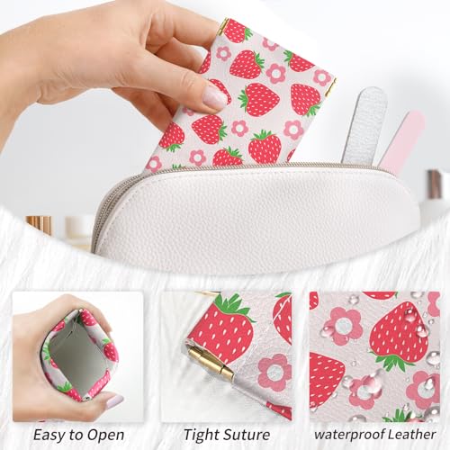 Glasses Case Soft, Eyeglass Cases for Women Portable Squeeze Top PU Leather 2 Pack Glasses Pouch with Cleaning Cloth - color: 2pcs Strawberry Flower
