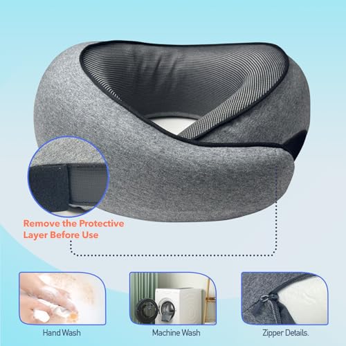 Travel Pillow | High-Density Memory Foam Pillow with 360° Surround Support. Ergonomically Designed. Ideal for Airplane Travel and Home Use. - color: Dark Gray