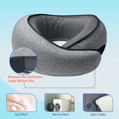 Travel Pillow | High-Density Memory Foam Pillow with 360° Surround Support. Ergonomically Designed. Ideal for Airplane Travel and Home Use. - color: Dark Gray