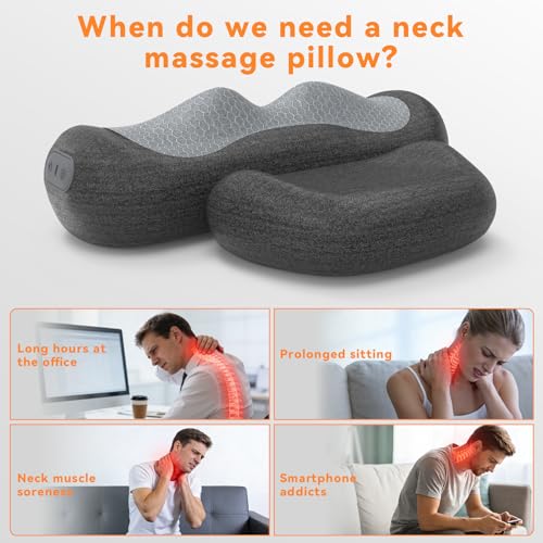 Yunari 3-in-1 Rechargeable Neck Massager Pillow with Heating & Traction, 2026 Latest Patented Ergonomic Cervical Pillow for Deep Tissue Neck Pain Relief, Shoulder & Neck Hump Corrector for Women, Men