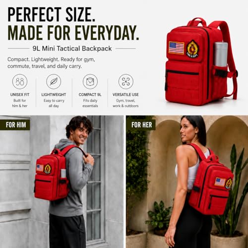 9L Mini Tactical Backpack for Men Women,Small Military Tactical Backpack for Sport,Gym,Hiking,Travel,Camping(Red) - color: Red