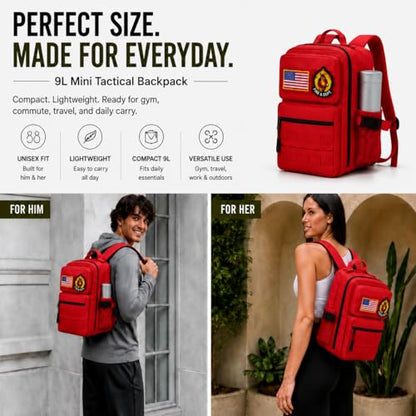 9L Mini Tactical Backpack for Men Women,Small Military Tactical Backpack for Sport,Gym,Hiking,Travel,Camping(Red) - color: Red