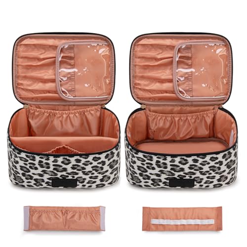 Montana West X Wrangler Travel Makeup Bag 2pcs Set Large Cosmetic Bag with Makeup Brush Holder Portable Make Up Organizer Cute Toiletry Bag with Divider and Handle for Women Leopard - color: Leopard-Black