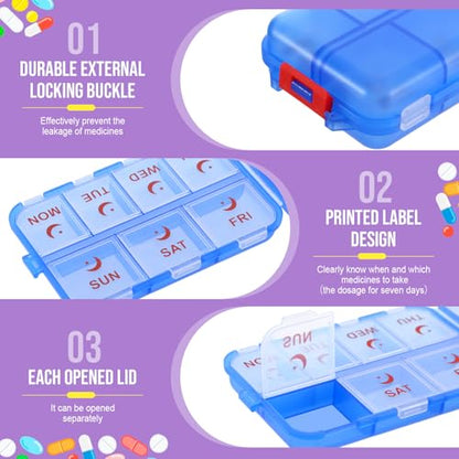 4 Pack Weekly Pill Organizer 2 Times a Day with Label, 14 Compartments Foldable Am Pm 7 Day Week Medicine Box Pocket Portable Daily Travel Pill Case Dispenser for Vitamin Fish Oil Supplement - color: Blue, Pink, Purple, Gray