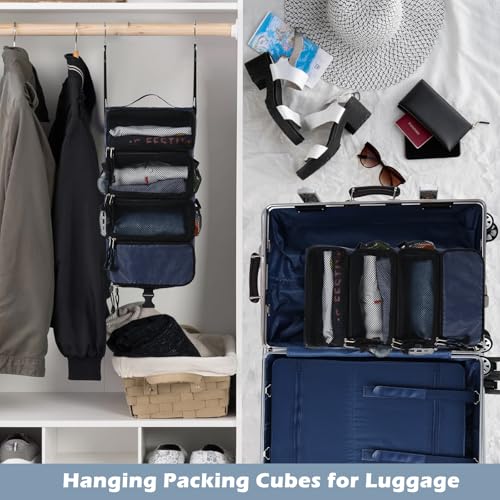 Surblue Hanging Travel Organizer Portable Hanging Luggage Organizer Multiple Compartments Collapsible Compression Closet Packing Cubes,Navy,S - color: Navy, size: Small