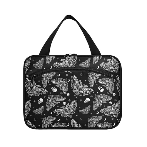 MNSRUU Hanging Toiletry Bags for Women Travel, Gothic Moth Skull Moon Esoteric Toiletry Organizer Portable Travel Toiletry Bags Clear Wash Bags Makeup Bag Cosmetic Bag - color: Skulls 185