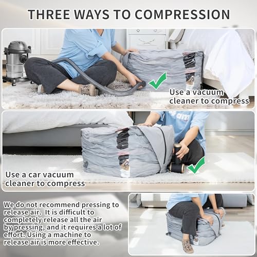ONTYZZ 2 Pack Home Vacuum Bags Space Saver Compression Domestic Vacuum Sealer Bags for Clothes, Comforters, Blankets, Bedding - color: Two Pack Large Grey