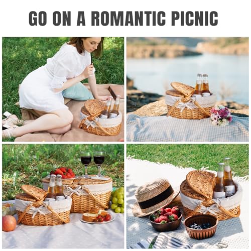 Happypicnic 12" Picnic Basket - Small Wicker Basket with Foldable Handle Lid & Removable Liner | Cute Picnic Basket Toy Empty for Kids, Gift, Halloween, Christmas, Valentines, Easter, Birthday, Solid - color: Solid, size: Small