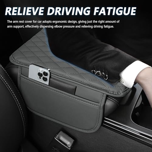 Stacool Upgraded Car Center Console Cover,Microfiber Leather Car Armrest Cover Cushion with 2 Storage Bags,Universal Car Armrest Storage Box (Gray) - color: Gray