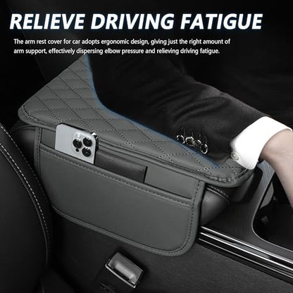 Stacool Upgraded Car Center Console Cover,Microfiber Leather Car Armrest Cover Cushion with 2 Storage Bags,Universal Car Armrest Storage Box (Gray) - color: Gray
