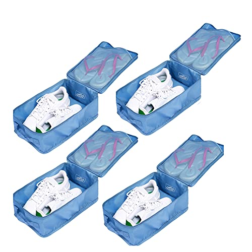 Travel Shoe Bags, Foldable Waterproof Shoe Pouches Organizer-Double Layer (4 Seablue Shoe Bags) - color: Sea Blue, size: 4 Packs