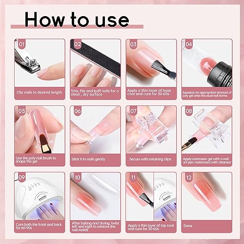 JEWHITENY 14 Colors Poly Extension Gel Nail Kit With U V Lamp Nude Pink White Brown All In One Poly Gel Starter Kit With Base Top Coat Manicure Salon Frence Nail Art DIY - color: A04