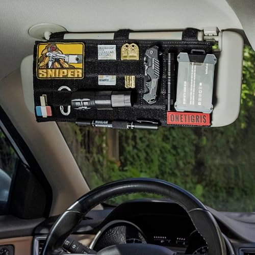 ONETIGRIS Molle Visor Panel Organizer, Tactical Car Sun Visor Organizer Molle Patch Panel Vehicle Visor Storage Holder Pouch, Molle Webbing with Hook-and-Loop Straps for Cars, Trucks, Suvs etc. - style: A
