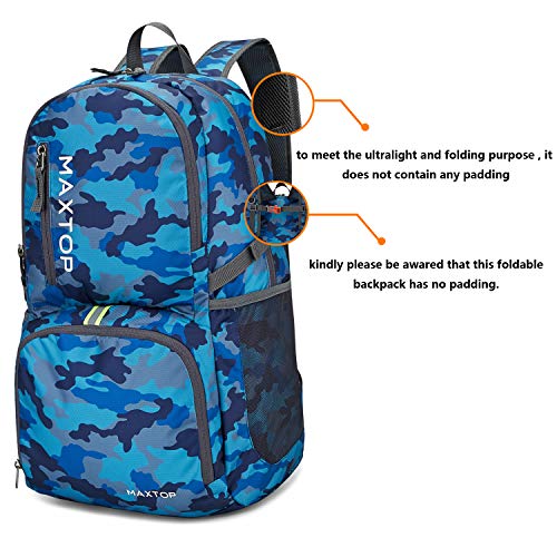 MAXTOP 40/50L Lightweight Packable Backpack for Hiking Traveling Camping Water Resistant Foldable Outdoor Travel Daypack - color: Camo Blue
