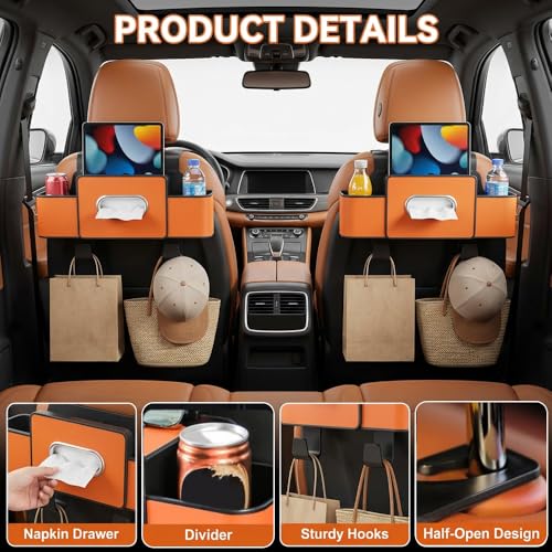 3-in-1 Backseat Car Organizer with Dual Cup Holders,Tissue Box & Phone Holder, 2026 Upgraded Car Seat Back Storage Box,Multifunctional Waterproof Storage for Daily Driving & Travel（Black）