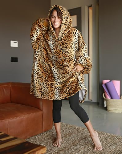 Catalonia Oversized Blanket Hoodie Sweatshirt, Wearable Sherpa Blanket Pullover, Gift for Her - color: Cheetah