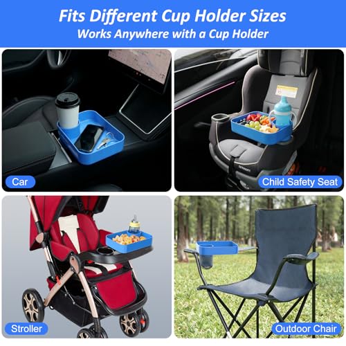 Car Seat Snack Tray for Kids, Mess-Free Square Travel Tray Cup Holder Snack Tray, Durable Car Food Tray for Toddlers, Universal Fit Kids Travel Road Trip Essentials (1, Blue) - color: blue